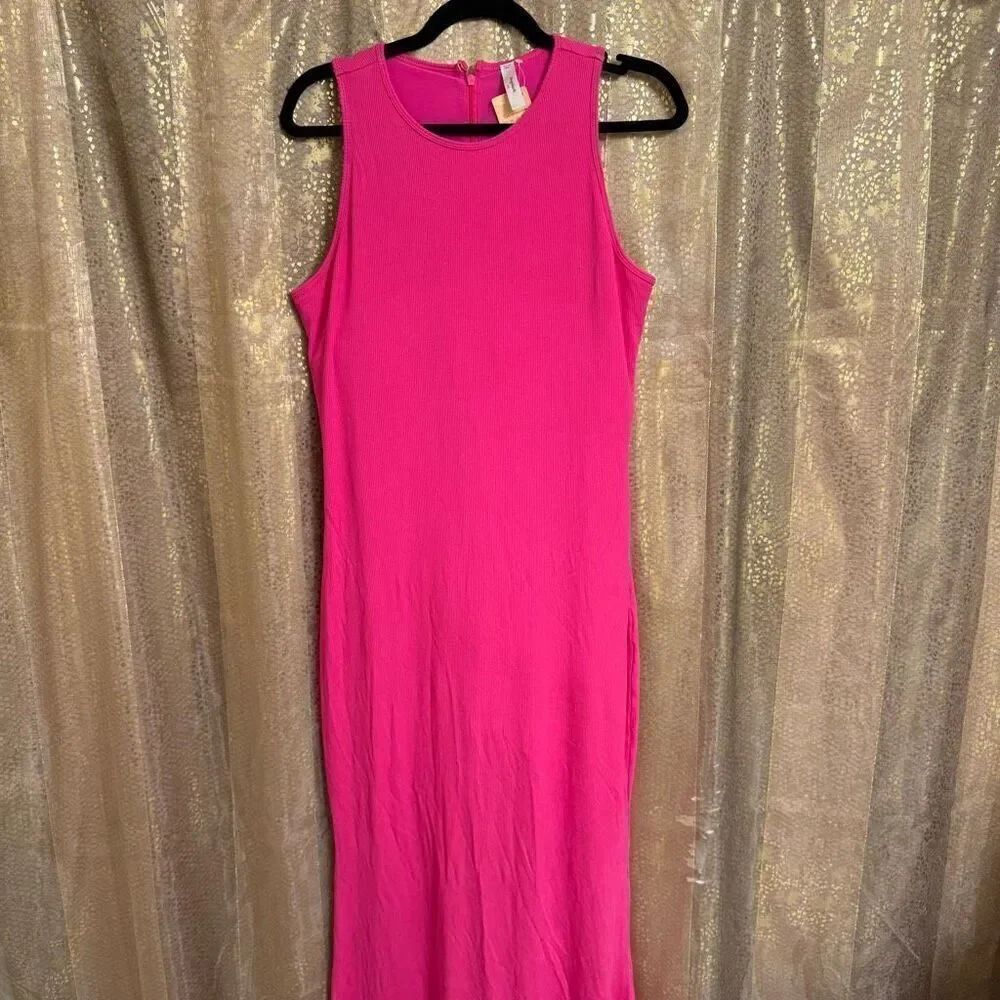 Popilush Hot Pink Ribbed Shapewear Crewneck Maxi Dress 4XL NWT